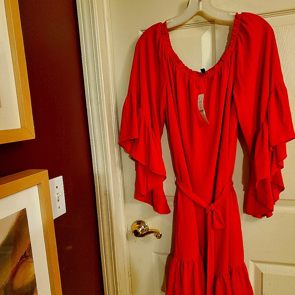 WhiteHouseBlackMarket Red Coral Large Mini Dress